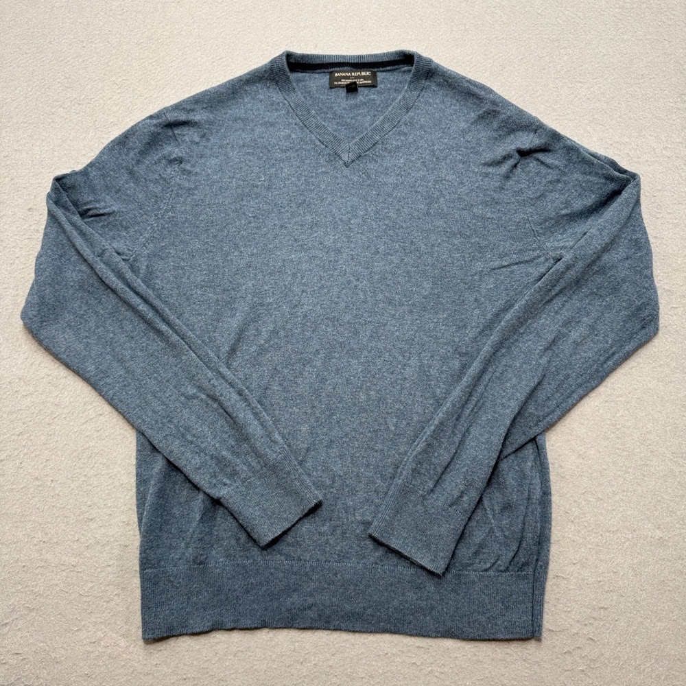 Banana Republic Sweater Mens Small Navy Blue V-Neck Knitted Pullover Lightweight